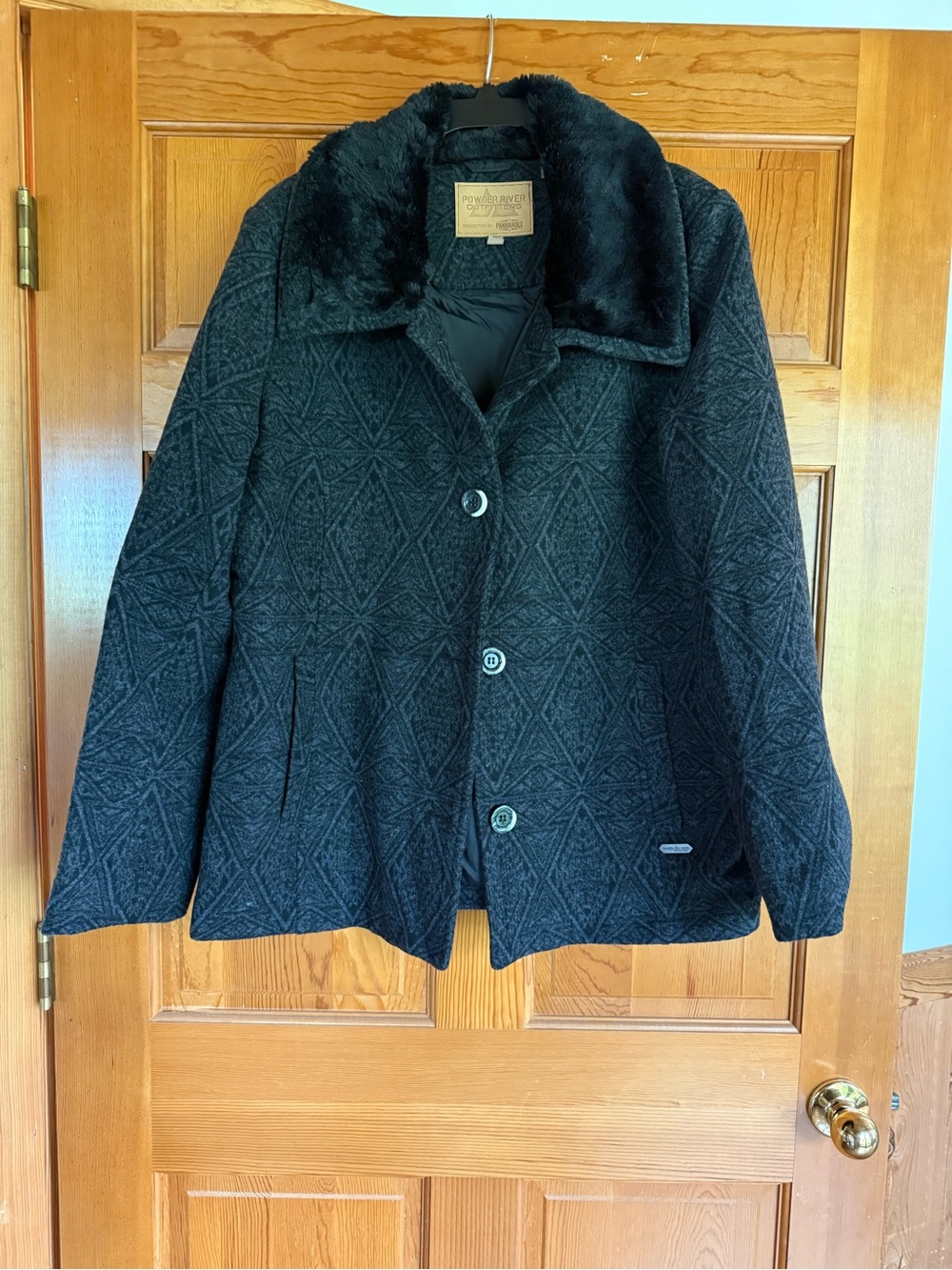 Black Pea Coat with Faux Fur Collar by Powder River